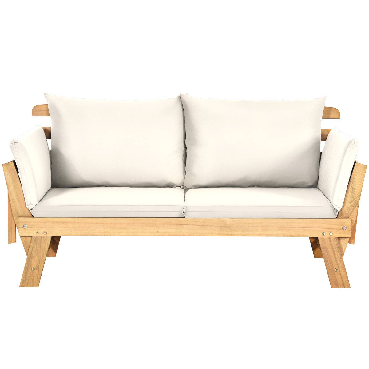 Helloshop26 - Chaise longue convertible avec coussin canapé de jardin 2 en 1 en bois d’acacia avec accoudoir réglable pour patio piscine jardin blanc - Imagen 1