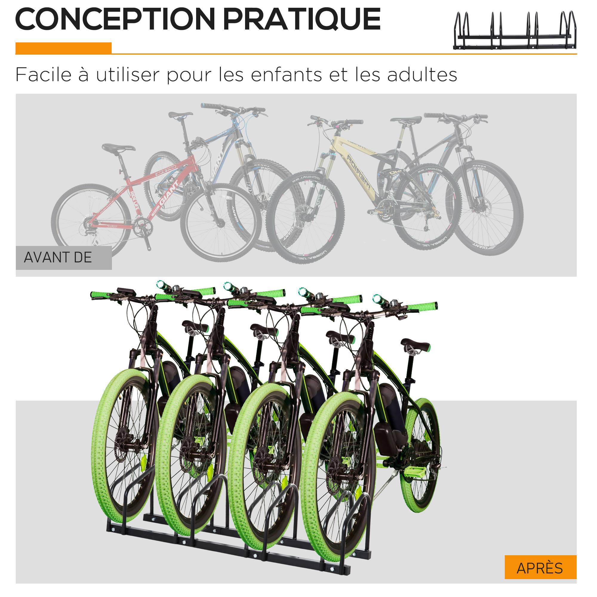 Râtelier pour 4 vélos acier noir 110 x 33 x 27 cm - PANGIVO - Image 9