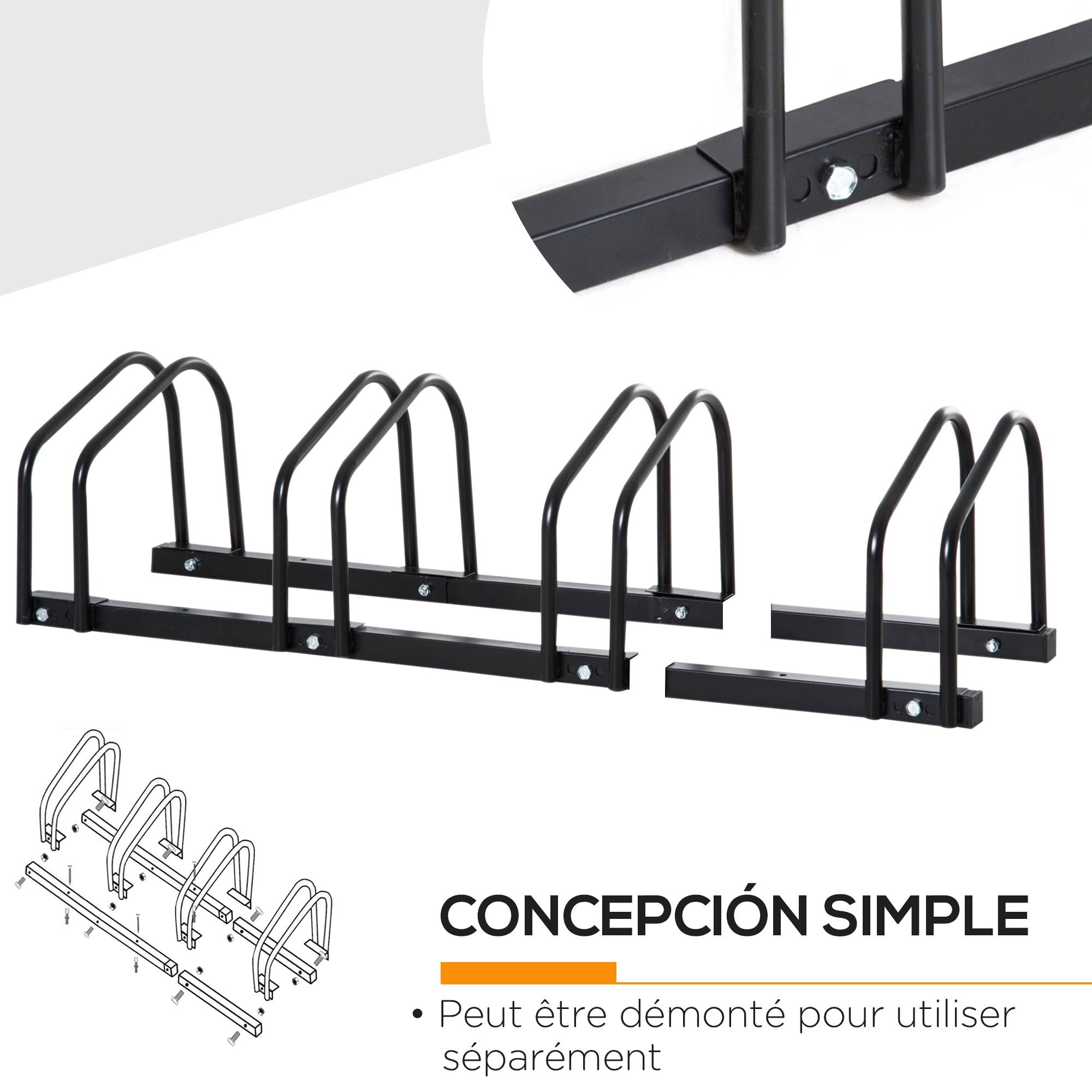 Râtelier pour 4 vélos acier noir 110 x 33 x 27 cm - PANGIVO - Image 7
