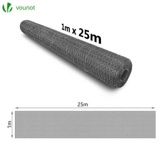 VOUNOT® Grillage métallique gainé de PVC gris - Maille 13mm - 1x25M - Filet de clôture pour poulailler - Image 7