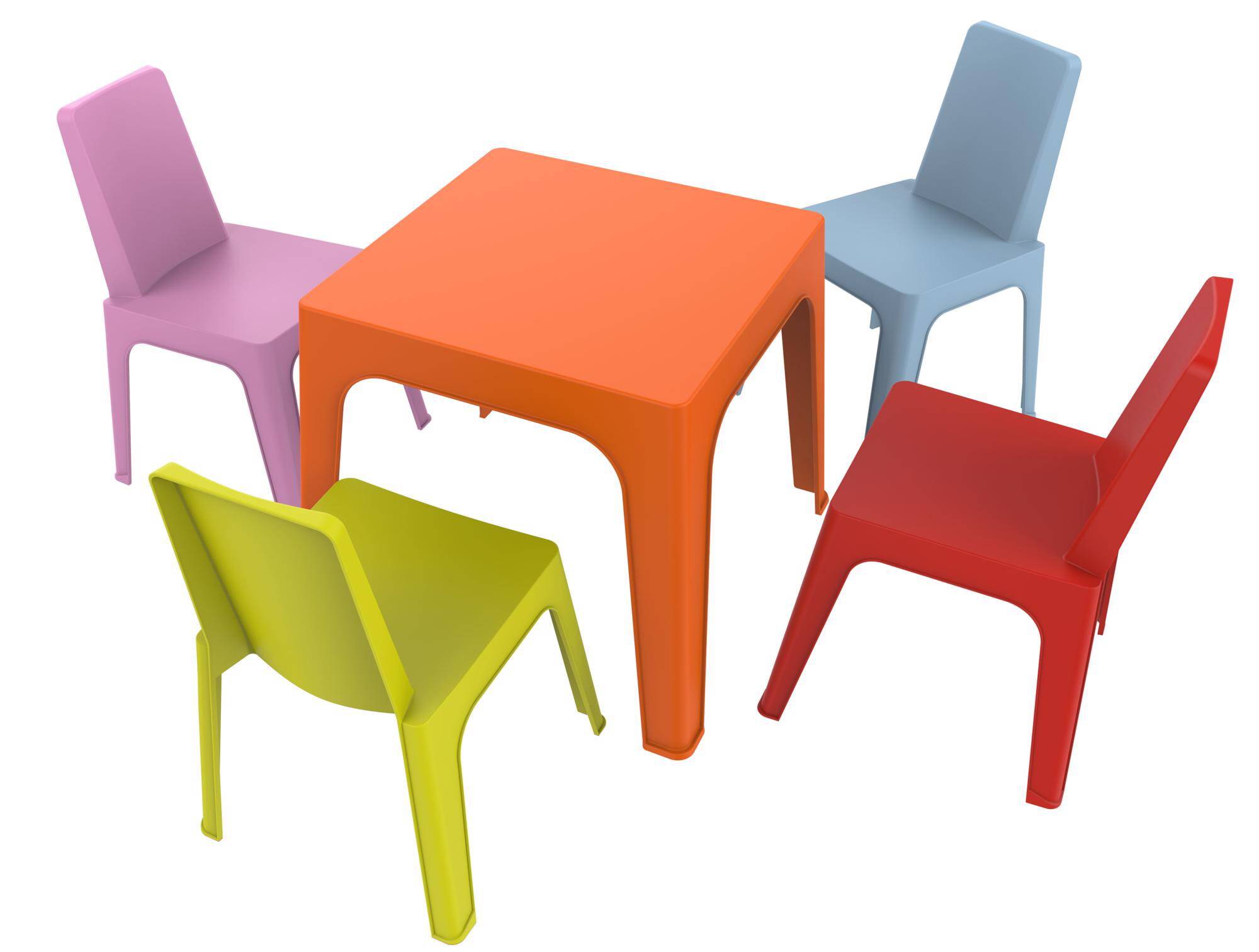 Set 4+1 chaises-table pour enfants intérieur, extérieur bleu ciel/rose/rouge/orange/vert citron JULIETA garbar - Image 1