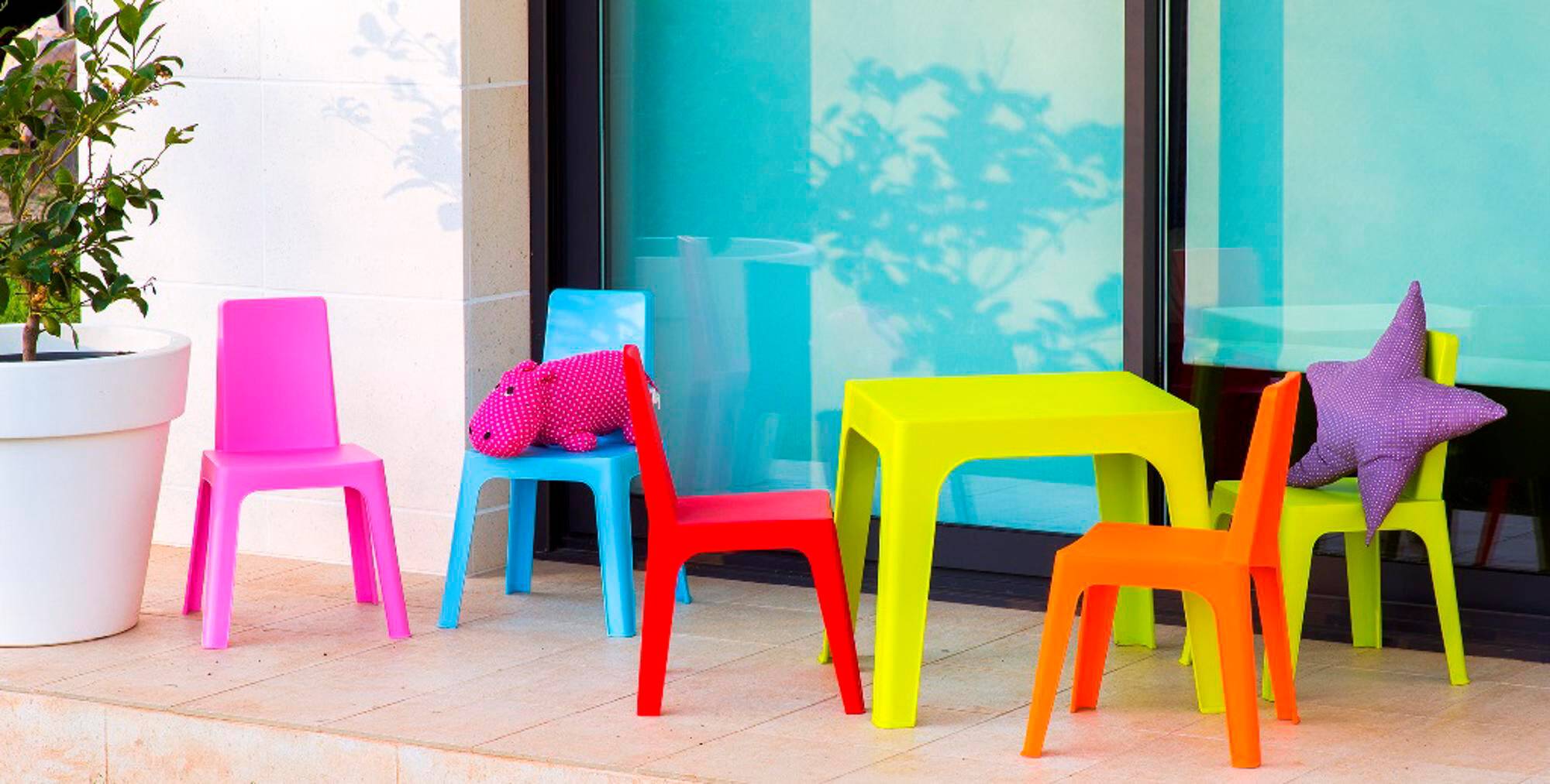 Set 4+1 chaises-table pour enfants intérieur, extérieur bleu ciel/rose/rouge/orange/vert citron JULIETA garbar - Image 7