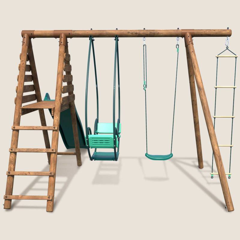 Soulet - Portique en bois rond 3 agrès avec face à face, échelle et toboggan LAVANDE - Imagen 2