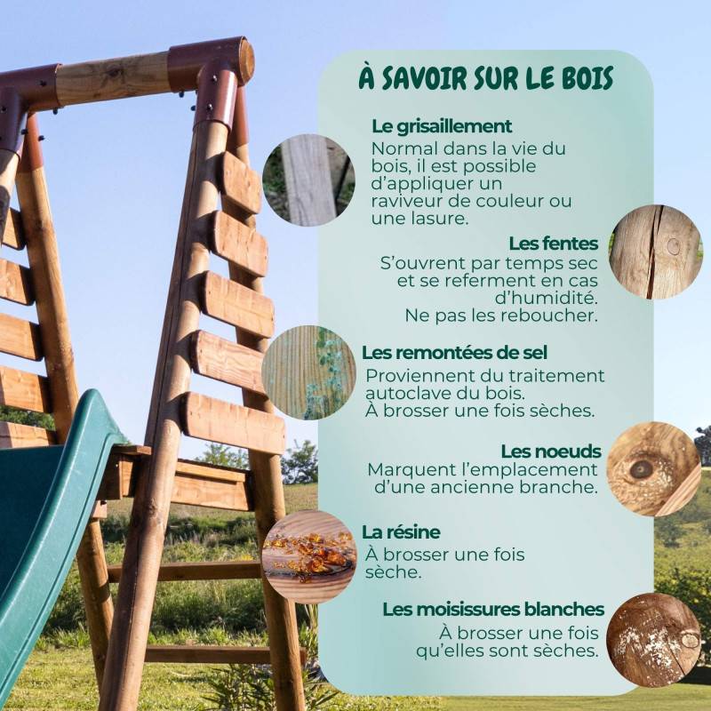 Soulet - Portique en bois rond 3 agrès avec face à face, échelle et toboggan LAVANDE - Imagen 10