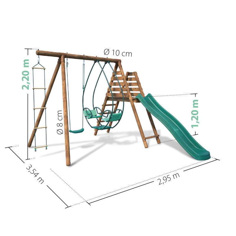 Soulet - Portique en bois rond 3 agrès avec face à face, échelle et toboggan LAVANDE - Imagen 4
