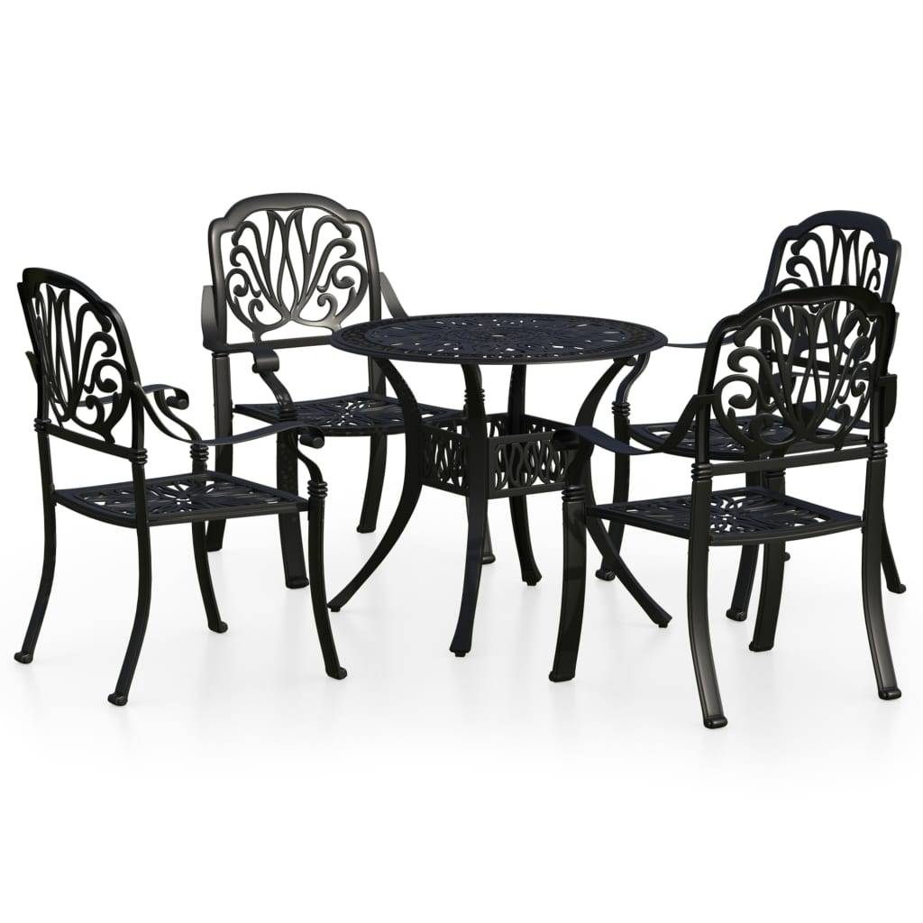 Helloshop26 - Ensemble de bistro jardin meuble extérieur terrasse 5 pièces aluminium coulé noir - Imagen 1