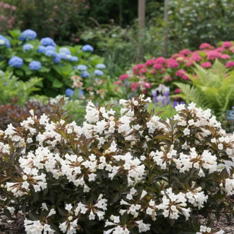Weigela Black and White® 'Courtacad1', Weigelia à fleurs Blanche - feuillage Caduc - Pot de 4L - 40/60 cm- hauteur à maturité De 1,00 m à 1,50 m - Image 3