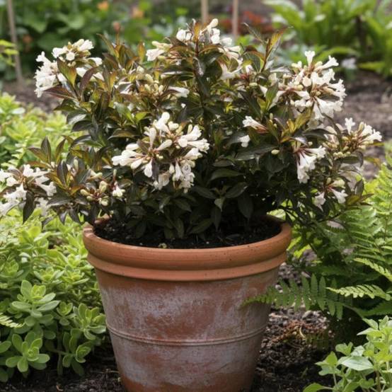 Weigela Black and White® 'Courtacad1', Weigelia à fleurs Blanche - feuillage Caduc - Pot de 4L - 40/60 cm- hauteur à maturité De 1,00 m à 1,50 m - Image 5
