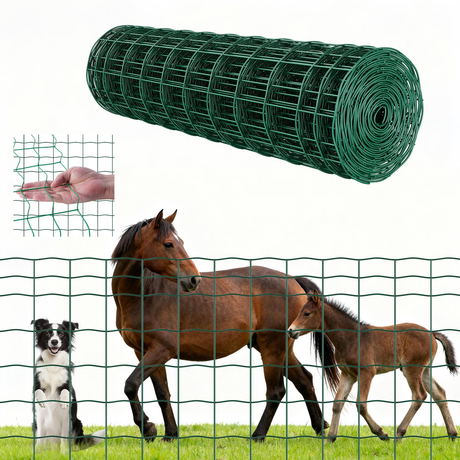 Vevor - VEVOR Grillage métallique vert 10 x 10 cm, rouleau 1 x 20 m, fil galvanisé revêtu PVC 2,1 mm, clôture pour jardin, enclos et bétail. - Image 1