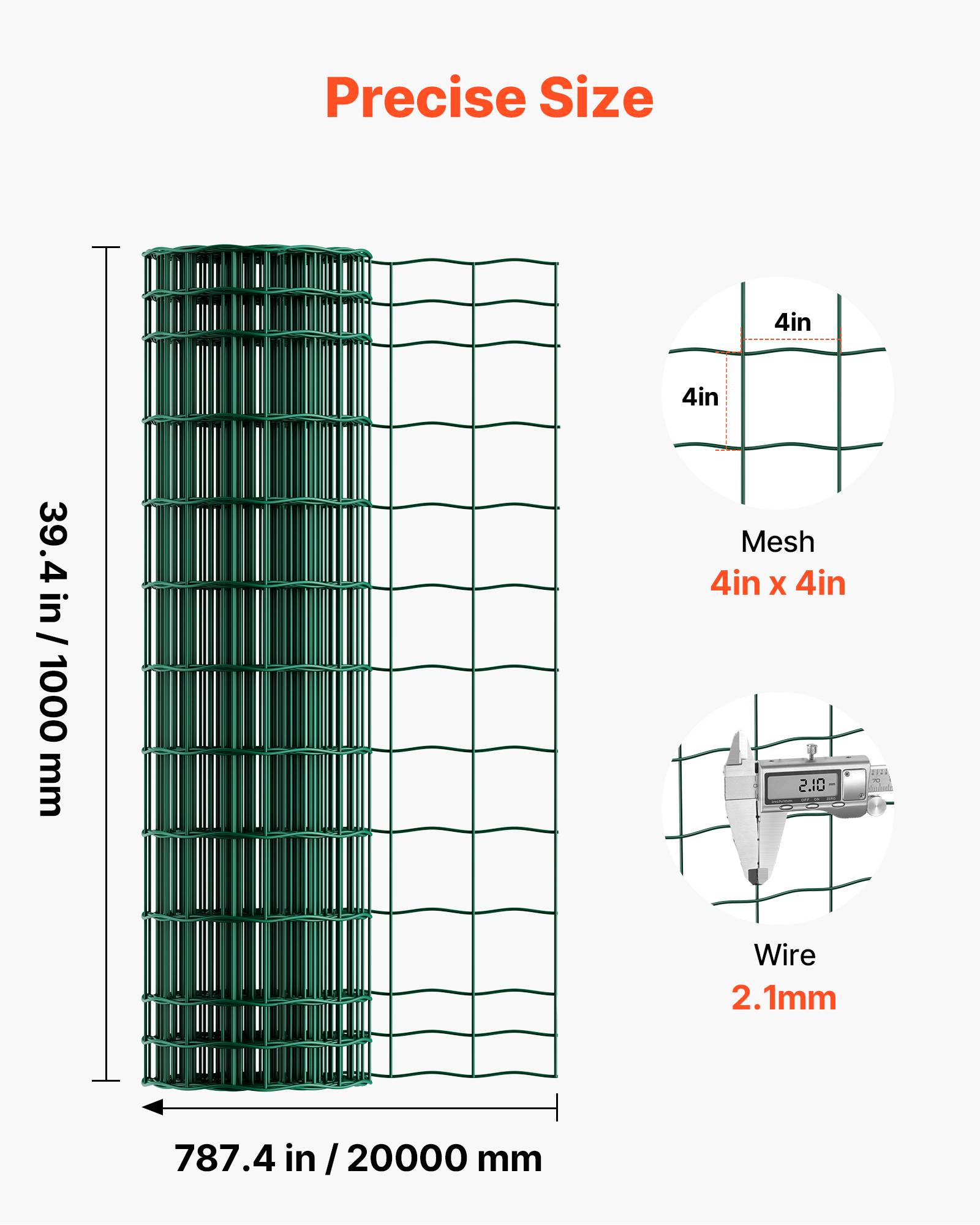 Vevor - VEVOR Grillage métallique vert 10 x 10 cm, rouleau 1 x 20 m, fil galvanisé revêtu PVC 2,1 mm, clôture pour jardin, enclos et bétail. - Image 3