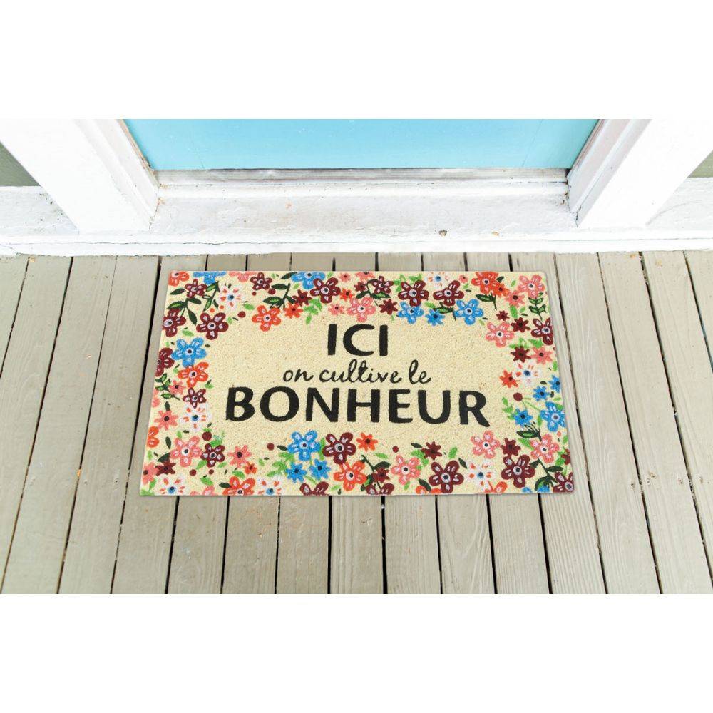Aubry Gaspard - Paillasson en coco avec inscriptions 75 x 45 cm Ici on cultive le bonheur - Image 2