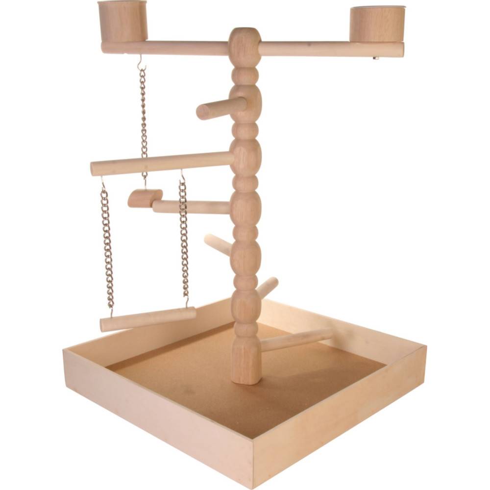 Plateau de jeux en bois naturelle, pour oiseaux. - Image 1