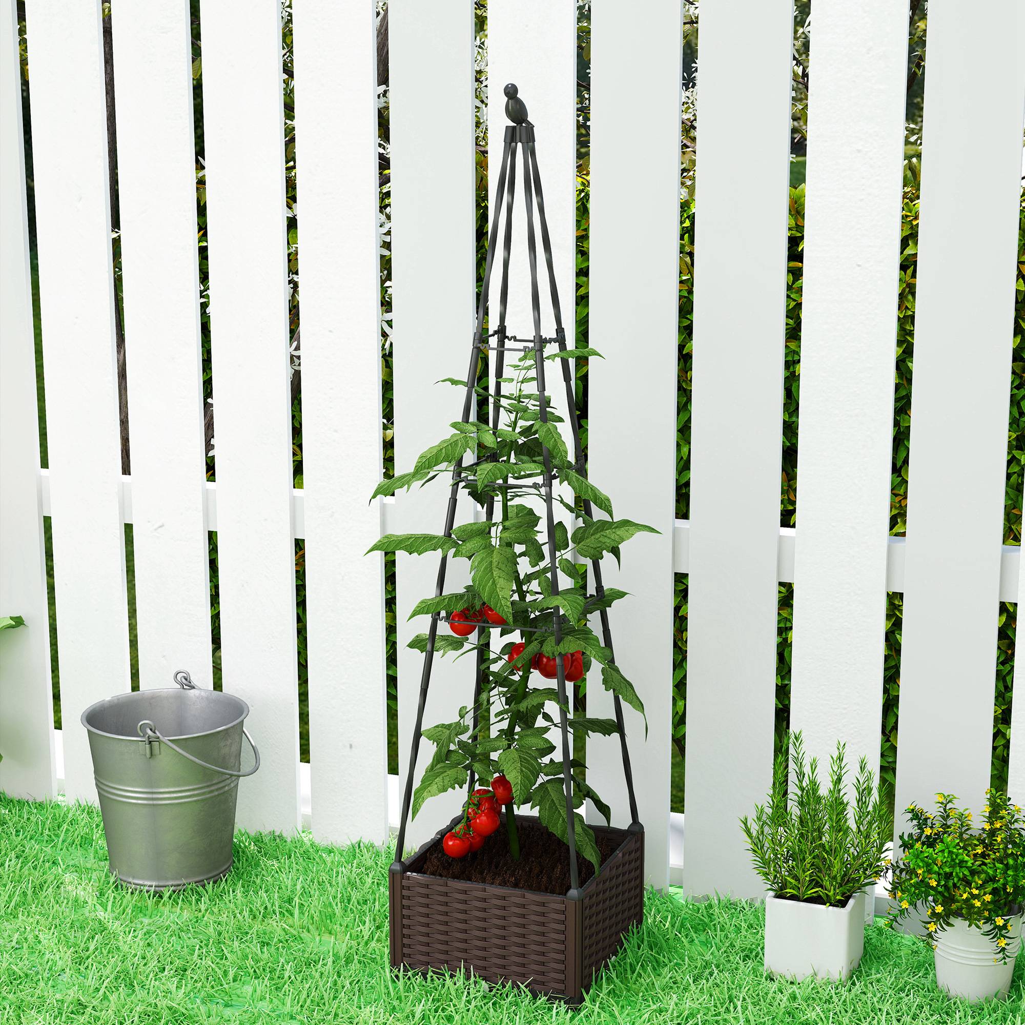 Jardinière avec treillis métal pour grimpantes, pot PP drainage et bouchons 40x40x175 cm - Image 10