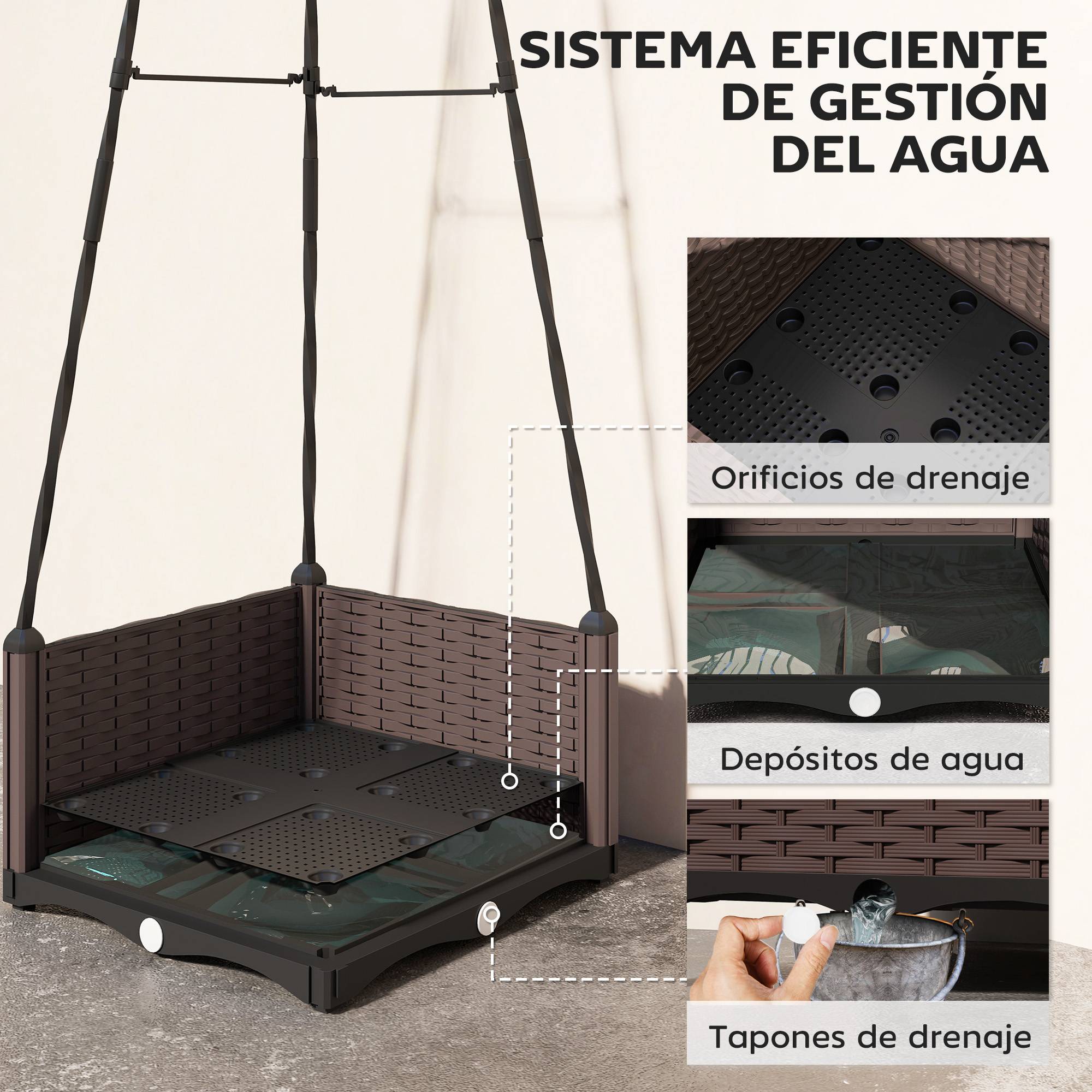 Jardinière avec treillis métal pour grimpantes, pot PP drainage et bouchons 40x40x175 cm - Image 7