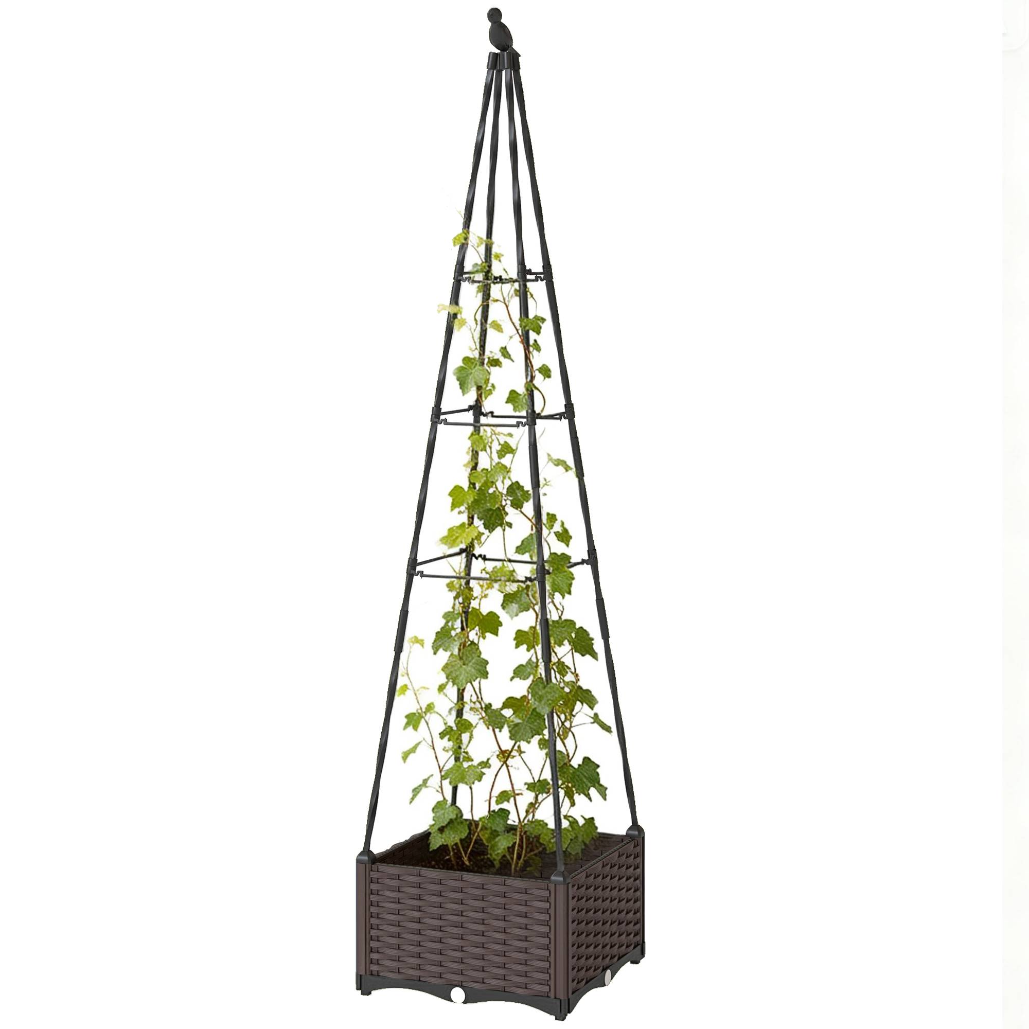 Jardinière avec treillis métal pour grimpantes, pot PP drainage et bouchons 40x40x175 cm - Image 2