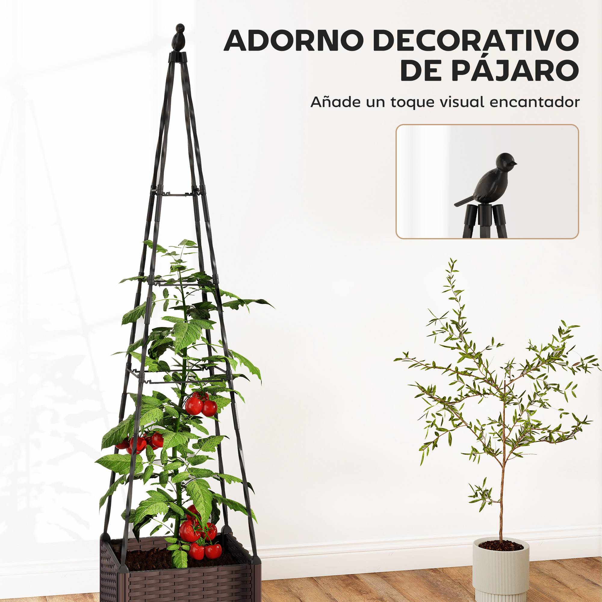 Jardinière avec treillis métal pour grimpantes, pot PP drainage et bouchons 40x40x175 cm - Image 8