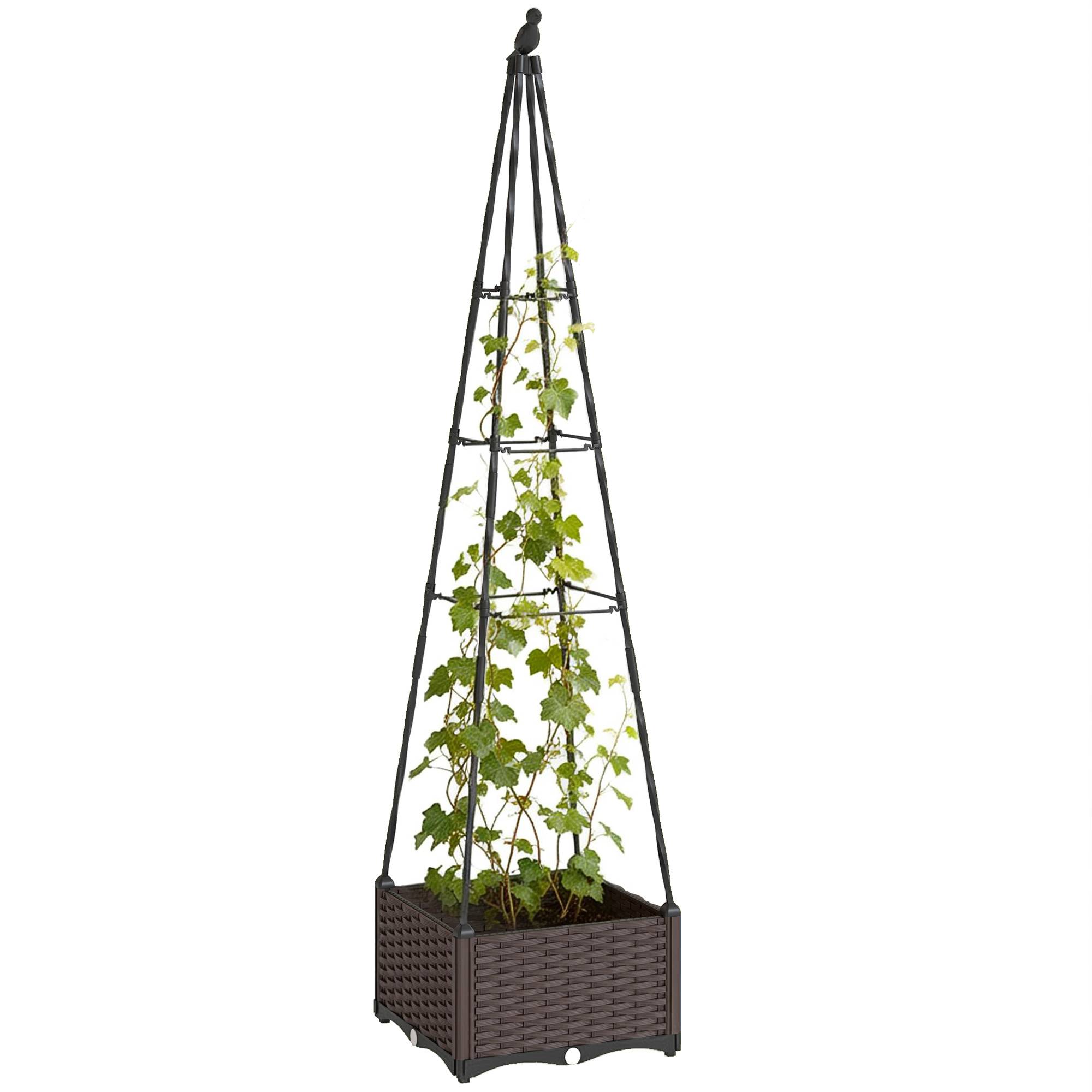 Jardinière avec treillis métal pour grimpantes, pot PP drainage et bouchons 40x40x175 cm - Image 1