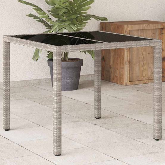 Table de jardin avec dessus en verre gris clair résine tressée 90 x 90 x 75 cm - PANGIVO - Image 1