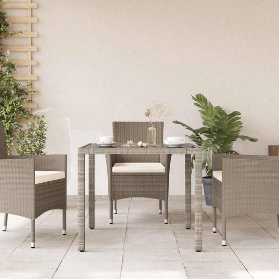 Table de jardin avec dessus en verre gris clair résine tressée 90 x 90 x 75 cm - PANGIVO - Image 3