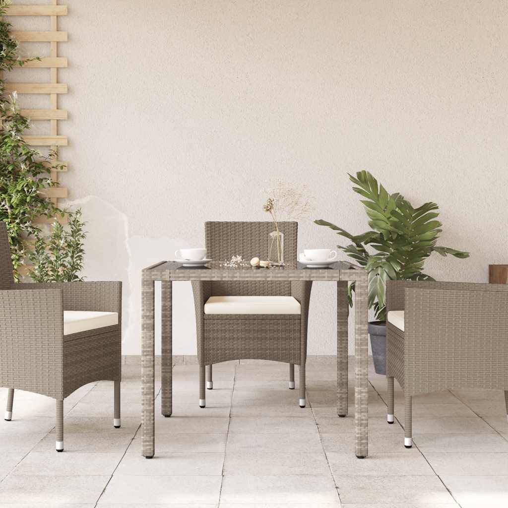 Table de jardin avec dessus en verre gris clair résine tressée 90 x 90 x 75 cm - PANGIVO - Image 3