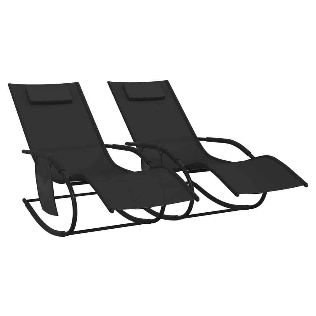 Helloshop26 - Chaises longues à bascule 2 pcs noir acier et textilène - Imagen 1
