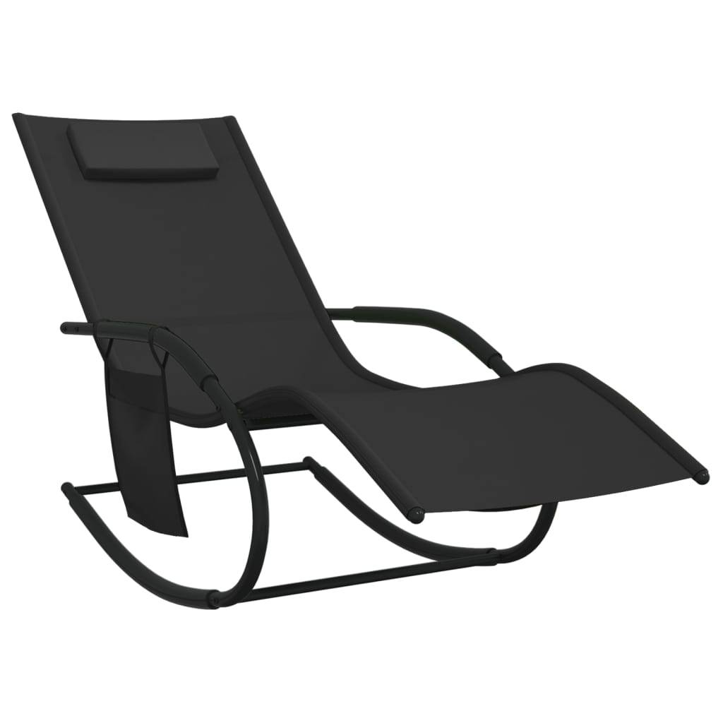 Helloshop26 - Chaises longues à bascule 2 pcs noir acier et textilène - Imagen 2