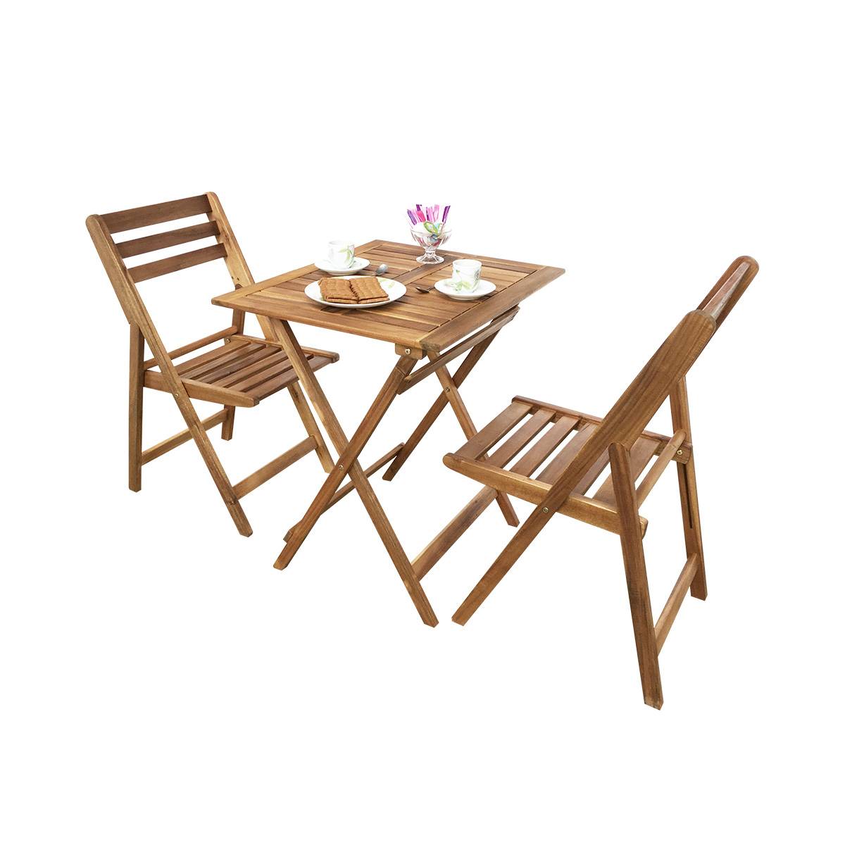 Ensemble table de jardin pliable + 2 chaises en acacia Fidgi - Cémonjardin - Imagen 2