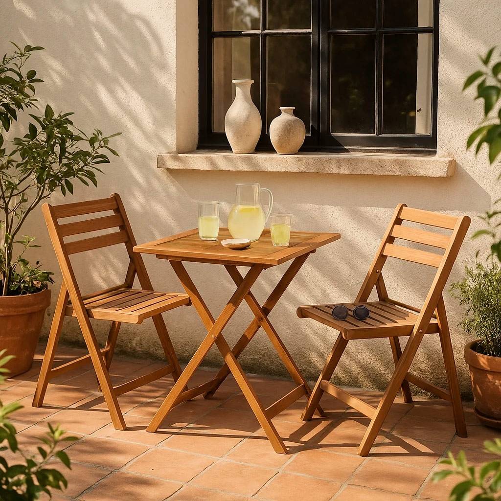 Ensemble table de jardin pliable + 2 chaises en acacia Fidgi - Cémonjardin - Imagen 1