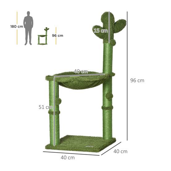 Arbre à chat forme cactus en bois pour petit espace avec hamac et balle 96cm vert - ComfortXL Outdoor Living - Image 5