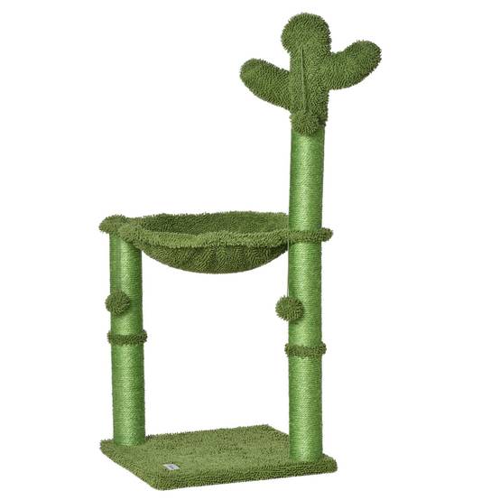Arbre à chat forme cactus en bois pour petit espace avec hamac et balle 96cm vert - ComfortXL Outdoor Living - Image 2