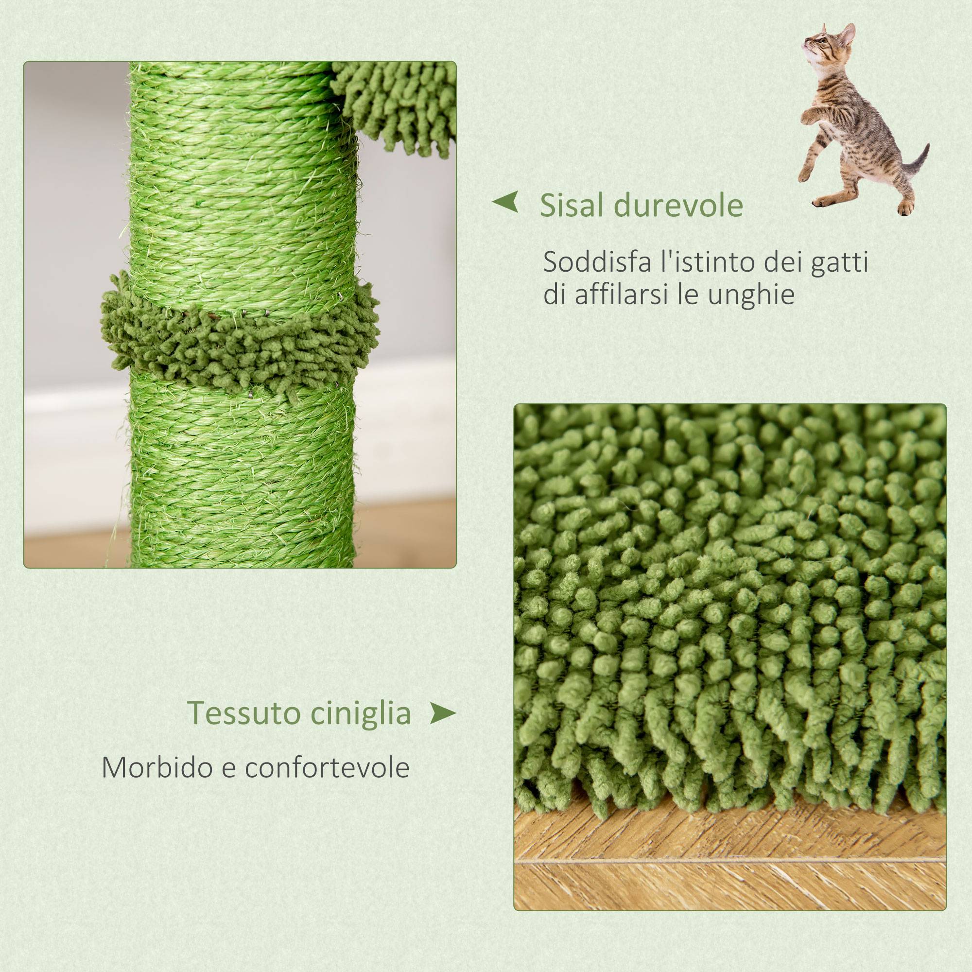 Arbre à chat forme cactus en bois pour petit espace avec hamac et balle 96cm vert - ComfortXL Outdoor Living - Image 8
