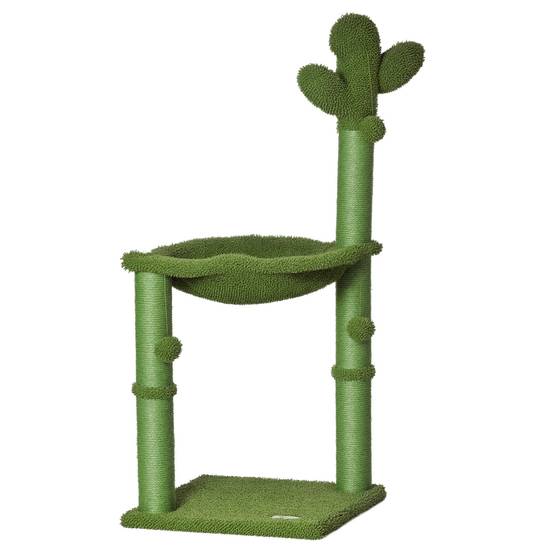 Arbre à chat forme cactus en bois pour petit espace avec hamac et balle 96cm vert - ComfortXL Outdoor Living - Image 1