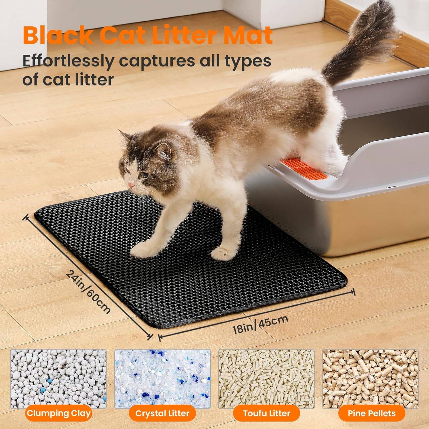 Tapis de litière pour chat, double couche, nid d'abeille, antidérapant, imperméable et anti-urine, accessoire pour chat, 45*60 cm, noir-Lytech - Image 7