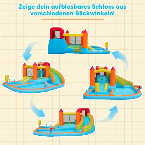 ComfortXL - Château Gonflable Oxford Jardin Toboggan Aquatique Souffleur 460x343cm - ComfortXL Outdoor Living - Image 7