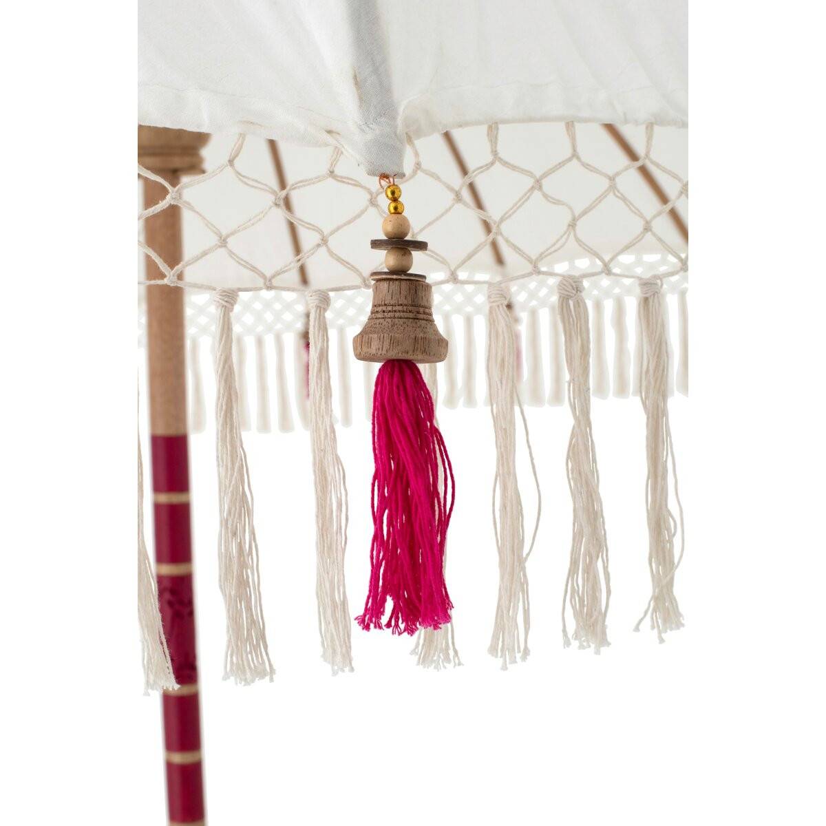 J-Line - Parasol Rond à Franges "Flavie" 180cm Écru & Rose - Image 2