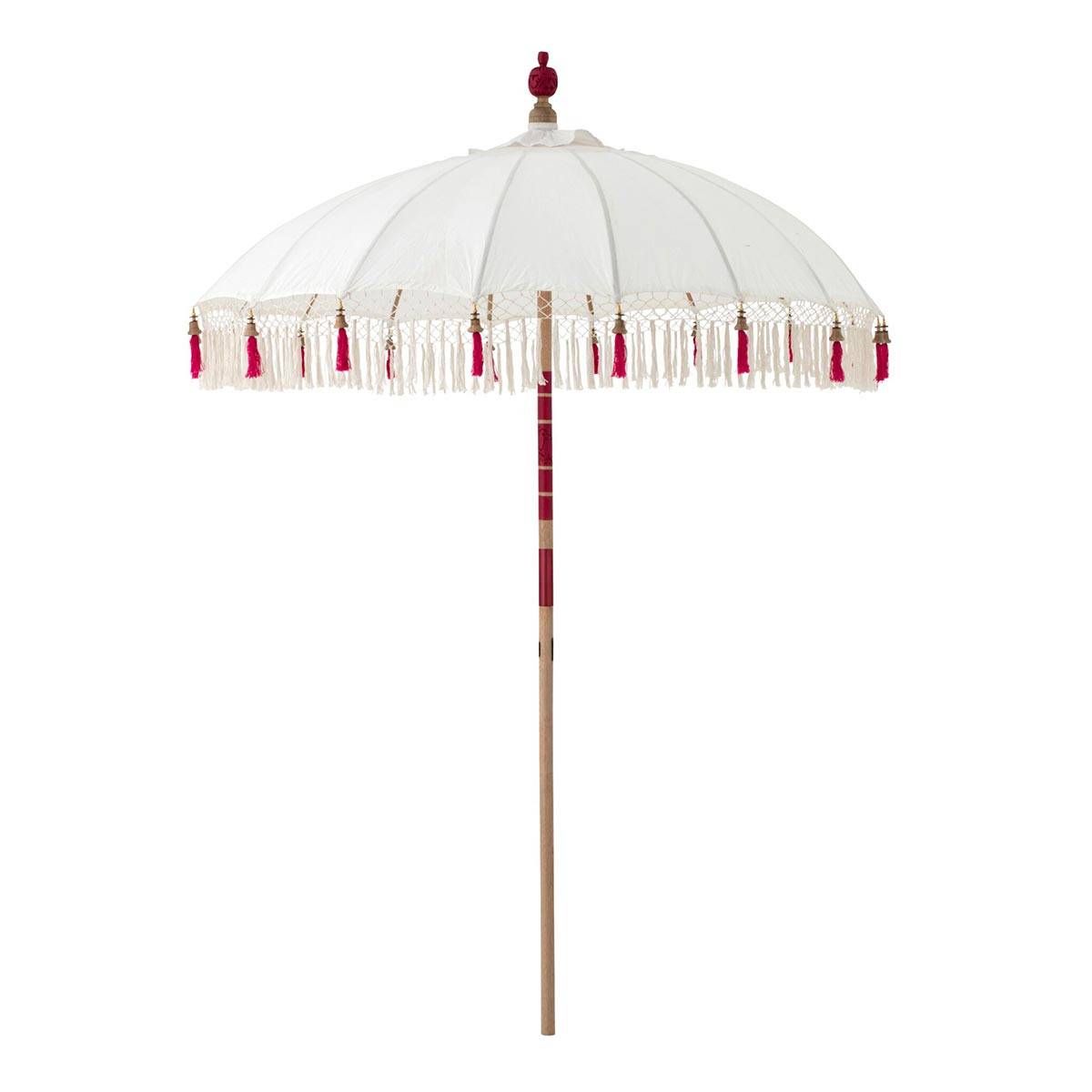 J-Line - Parasol Rond à Franges "Flavie" 180cm Écru & Rose - Image 1