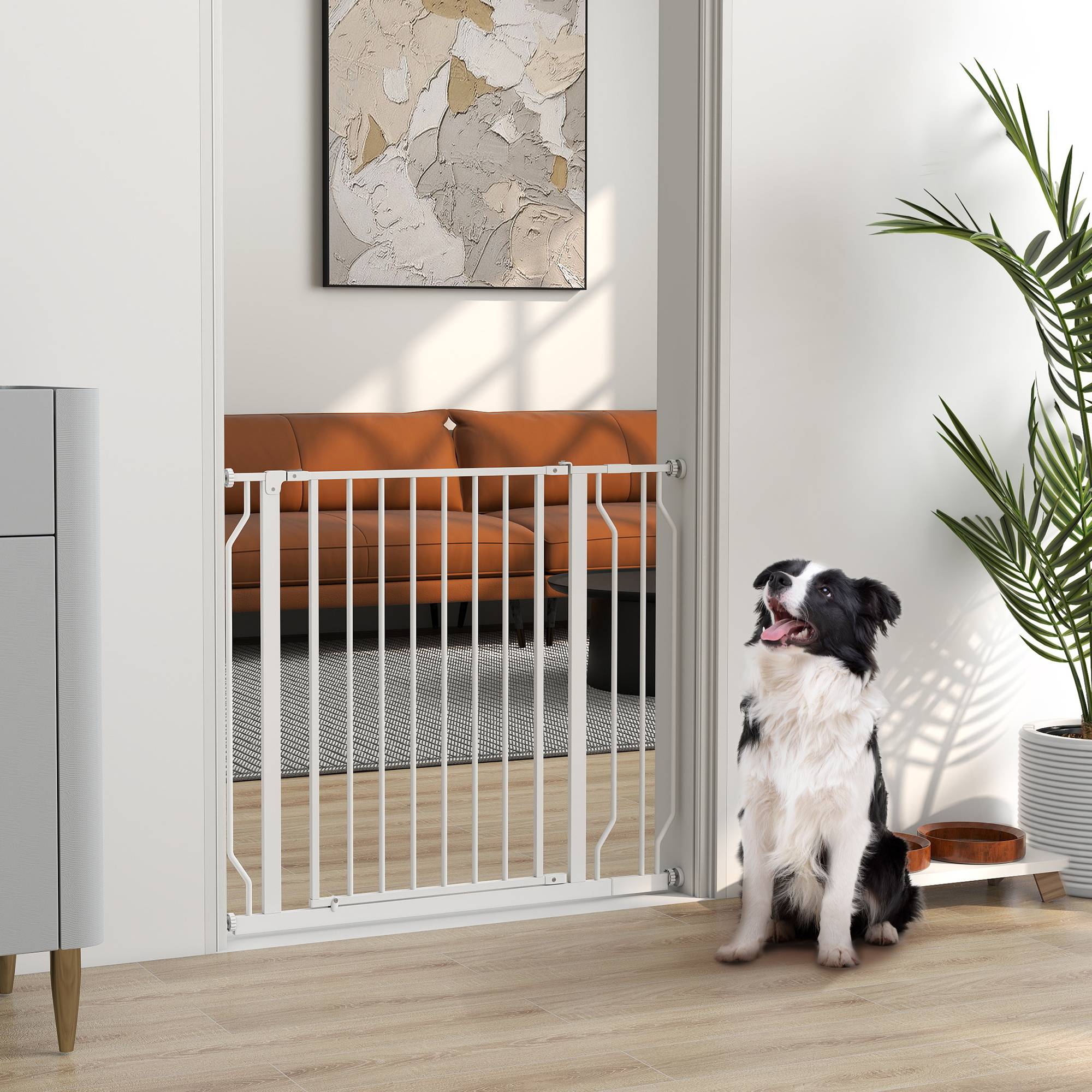 Barrière de protection pour chien, ouverture double sens, fixation murale, réglable 75-95 cm, blanc - Image 3