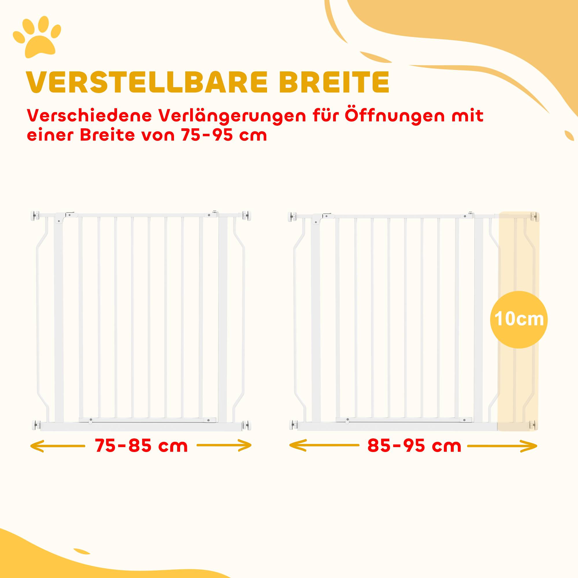 Barrière de protection pour chien, ouverture double sens, fixation murale, réglable 75-95 cm, blanc - Image 6
