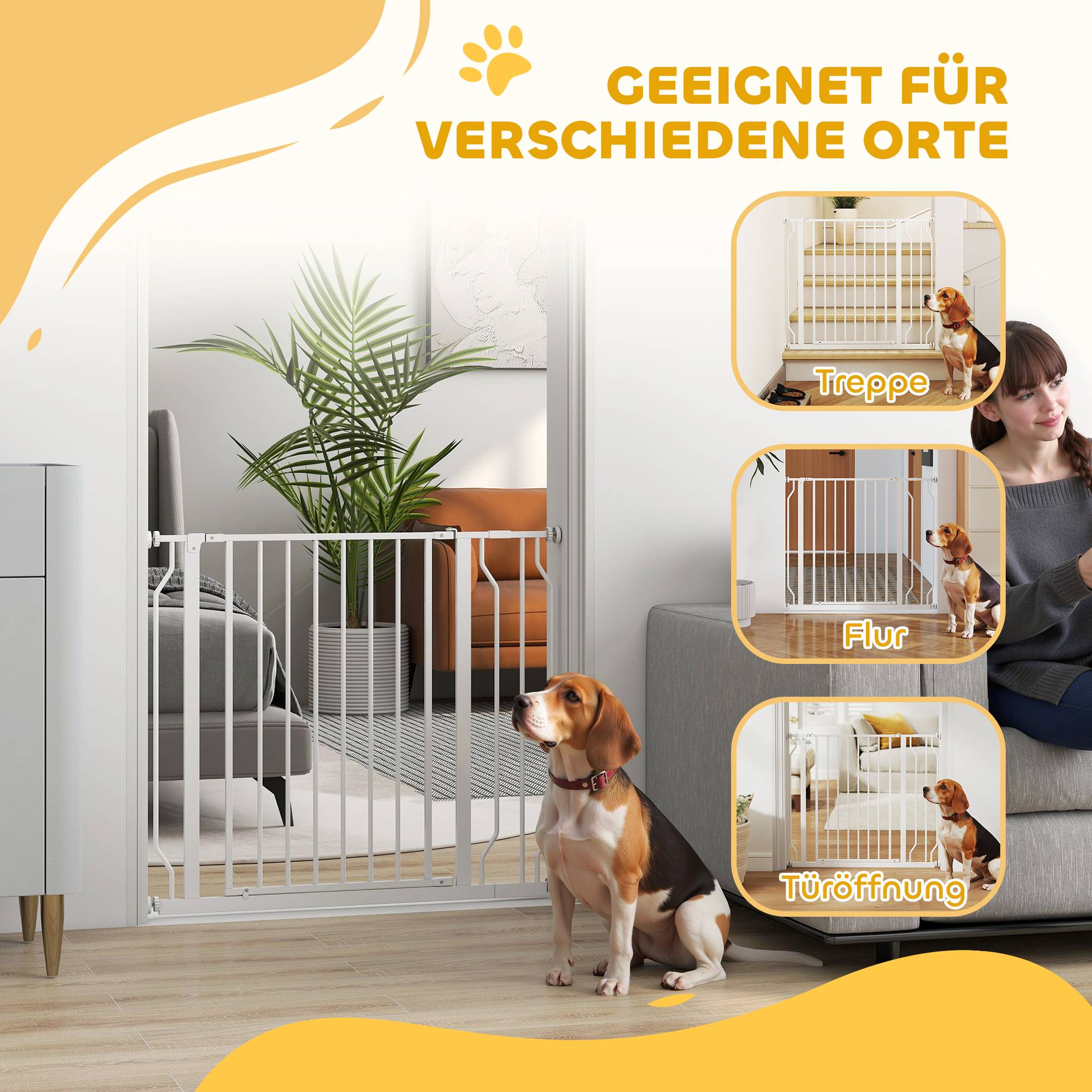 Barrière de protection pour chien, ouverture double sens, fixation murale, réglable 75-95 cm, blanc - Image 9