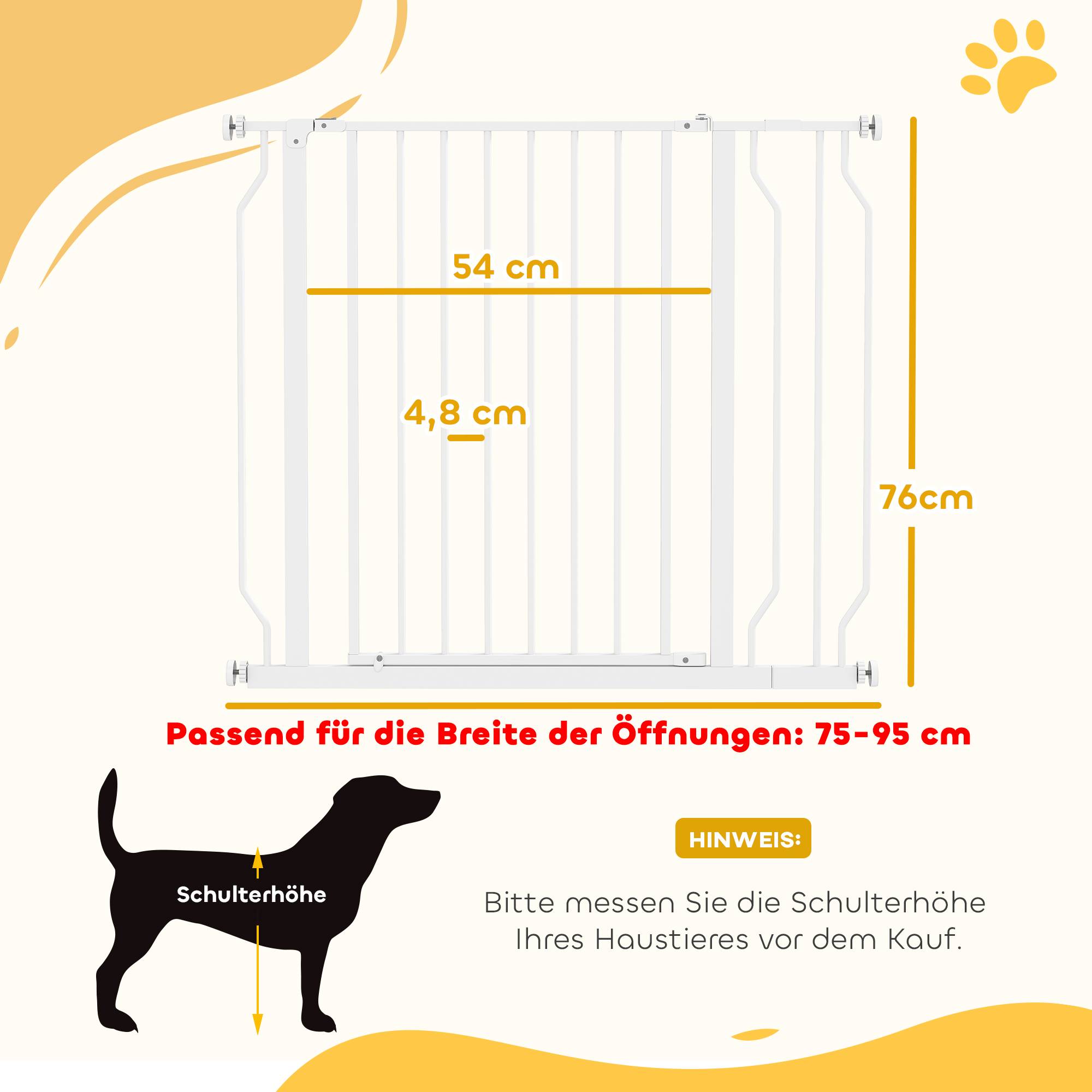 Barrière de protection pour chien, ouverture double sens, fixation murale, réglable 75-95 cm, blanc - Image 5