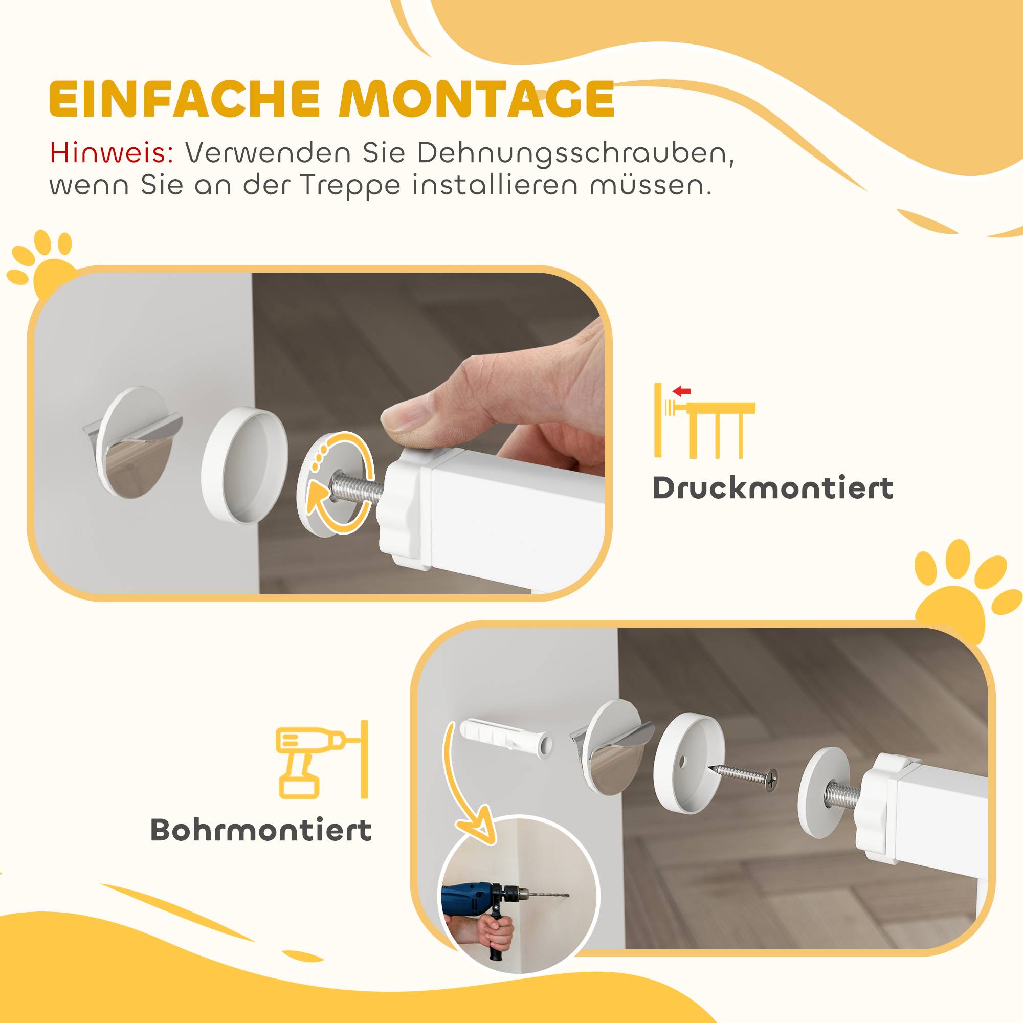 Barrière de protection pour chien, ouverture double sens, fixation murale, réglable 75-95 cm, blanc - Image 8
