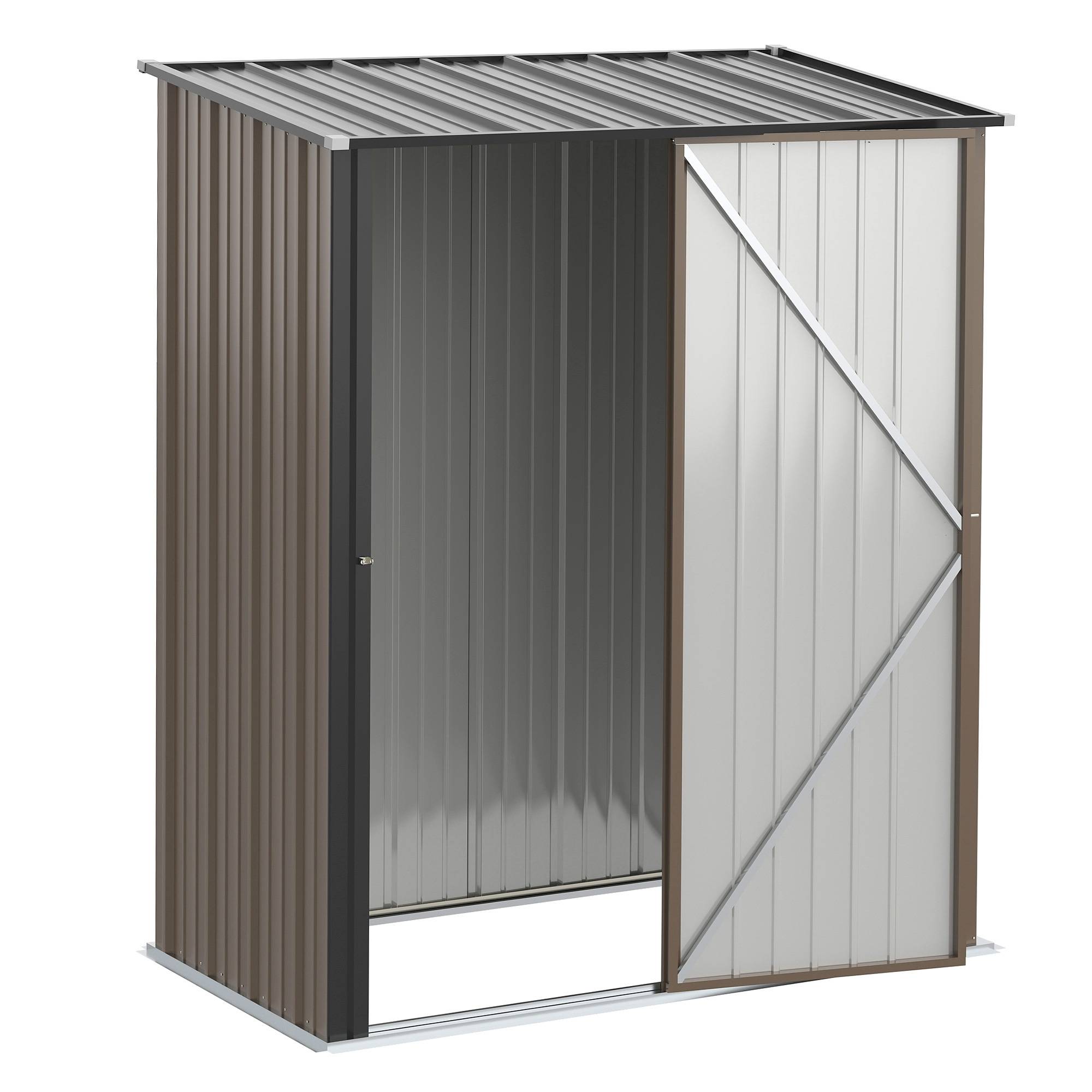 Abri de jardin métallique 1,34m², toit monopente, porte verrouillable, étanche, marron - Image 2