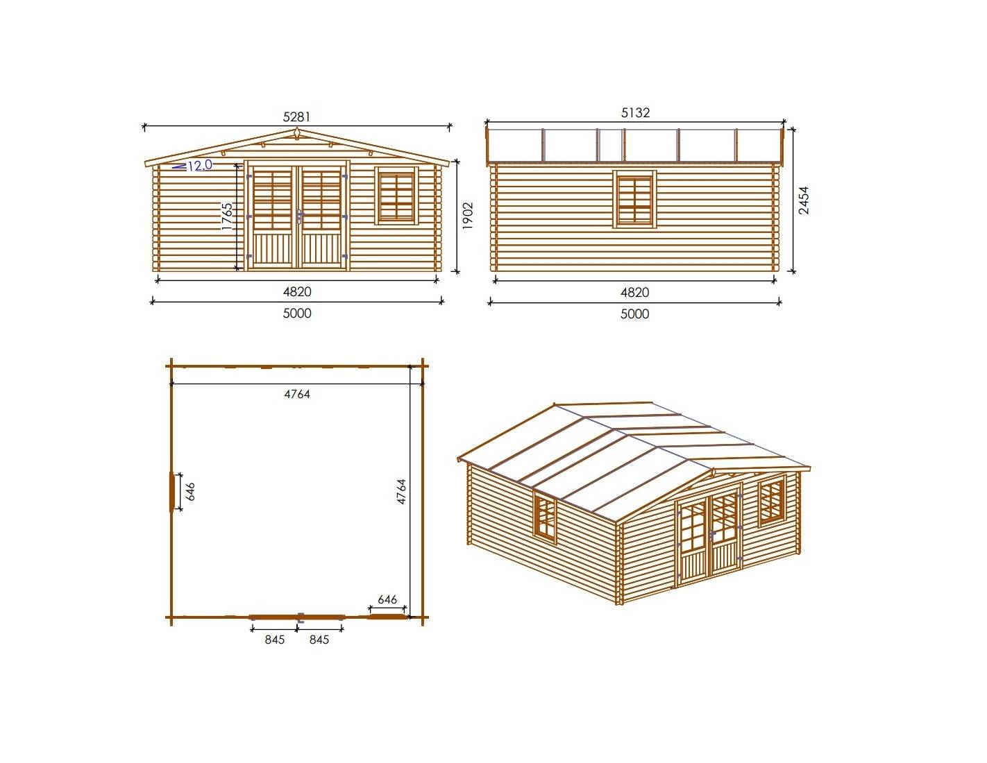 Altanka - Abri de jardin en bois - 5x5 m + terrasse avec balustrade et avant-toit en bois - 35 m2 - DOM591+DOM600+DOM601+POD04 - ALTANKA - Imagen 2