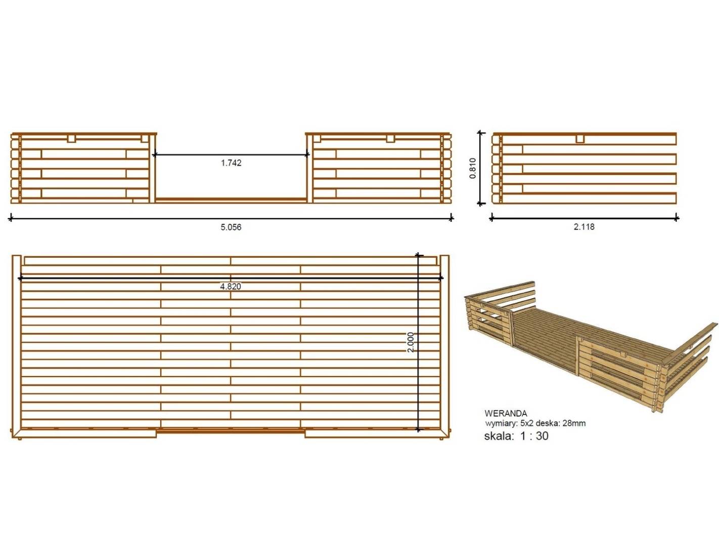 Altanka - Abri de jardin en bois - 5x5 m + terrasse avec balustrade et avant-toit en bois - 35 m2 - DOM591+DOM600+DOM601+POD04 - ALTANKA - Imagen 6