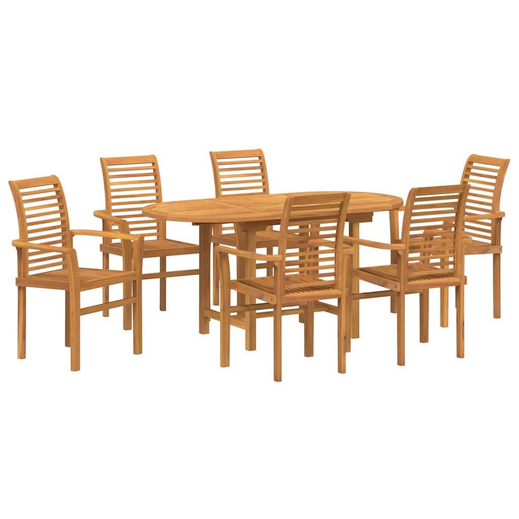 Table et Chaises de Jardin 7 Pièces Teck Massif Design Extensible pour 6 Personnes Marron – ComfortXL Outdoor Living - Image 2