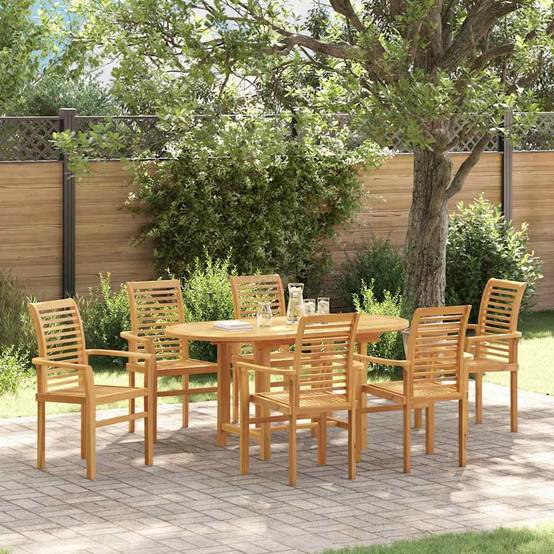 Table et Chaises de Jardin 7 Pièces Teck Massif Design Extensible pour 6 Personnes Marron – ComfortXL Outdoor Living - Image 1