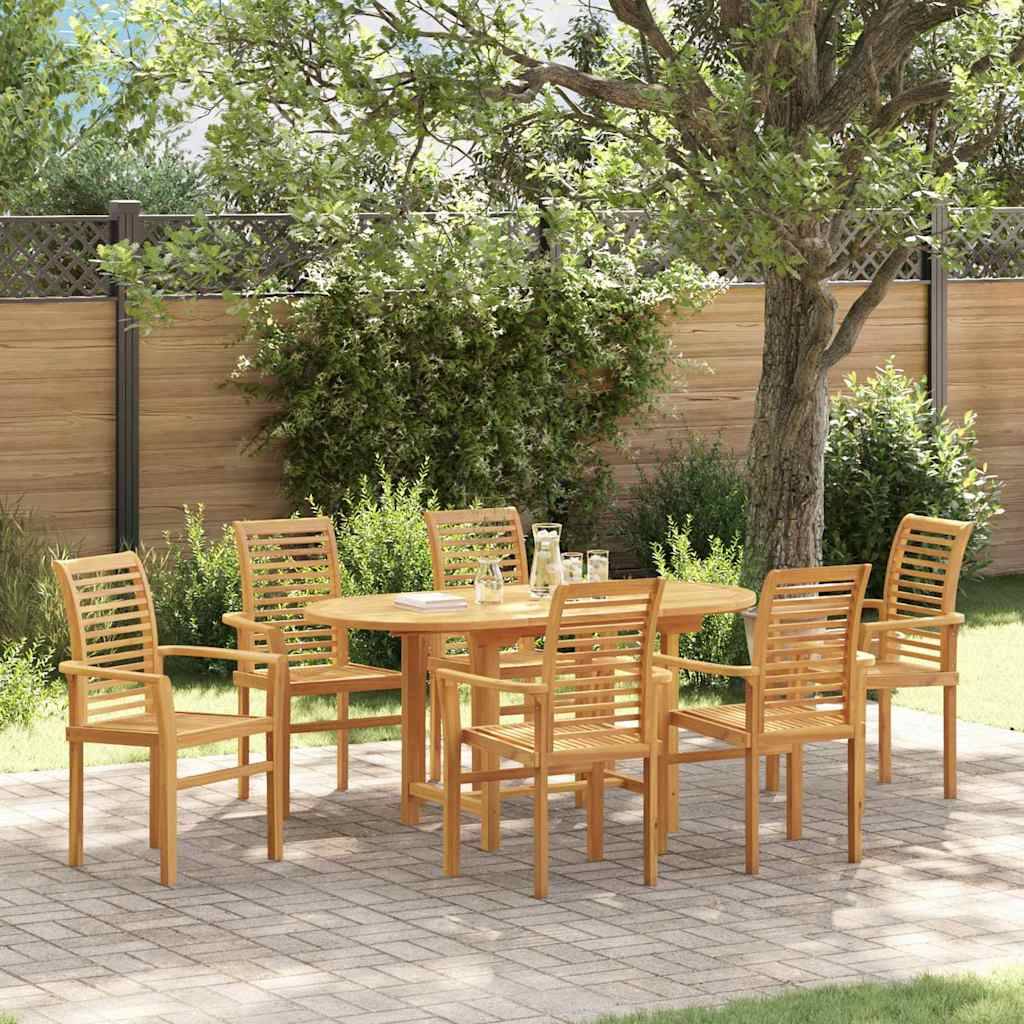 Table et Chaises de Jardin 7 Pièces Teck Massif Design Extensible pour 6 Personnes Marron – ComfortXL Outdoor Living - Image 1