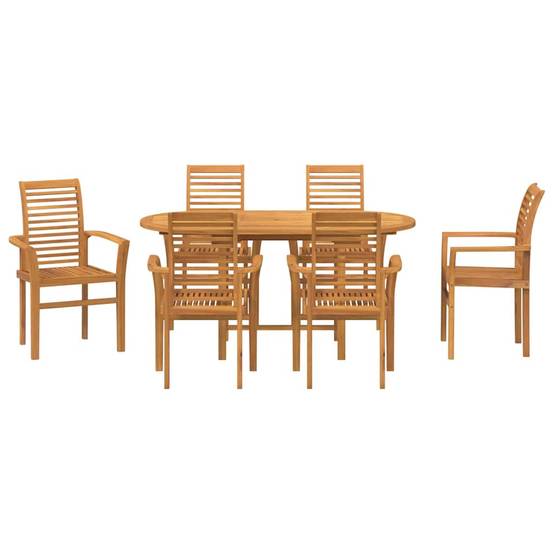 Table et Chaises de Jardin 7 Pièces Teck Massif Design Extensible pour 6 Personnes Marron – ComfortXL Outdoor Living - Image 7
