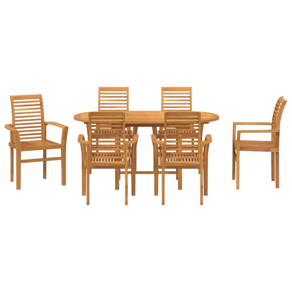 Table et Chaises de Jardin 7 Pièces Teck Massif Design Extensible pour 6 Personnes Marron – ComfortXL Outdoor Living - Image 7