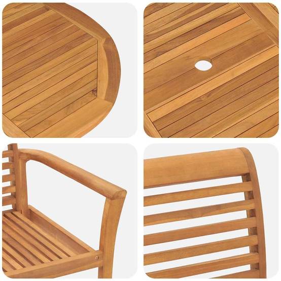 Table et Chaises de Jardin 7 Pièces Teck Massif Design Extensible pour 6 Personnes Marron – ComfortXL Outdoor Living - Image 9